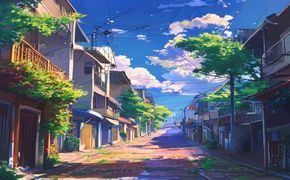 日本动漫场景，色彩鲜艳充满活力